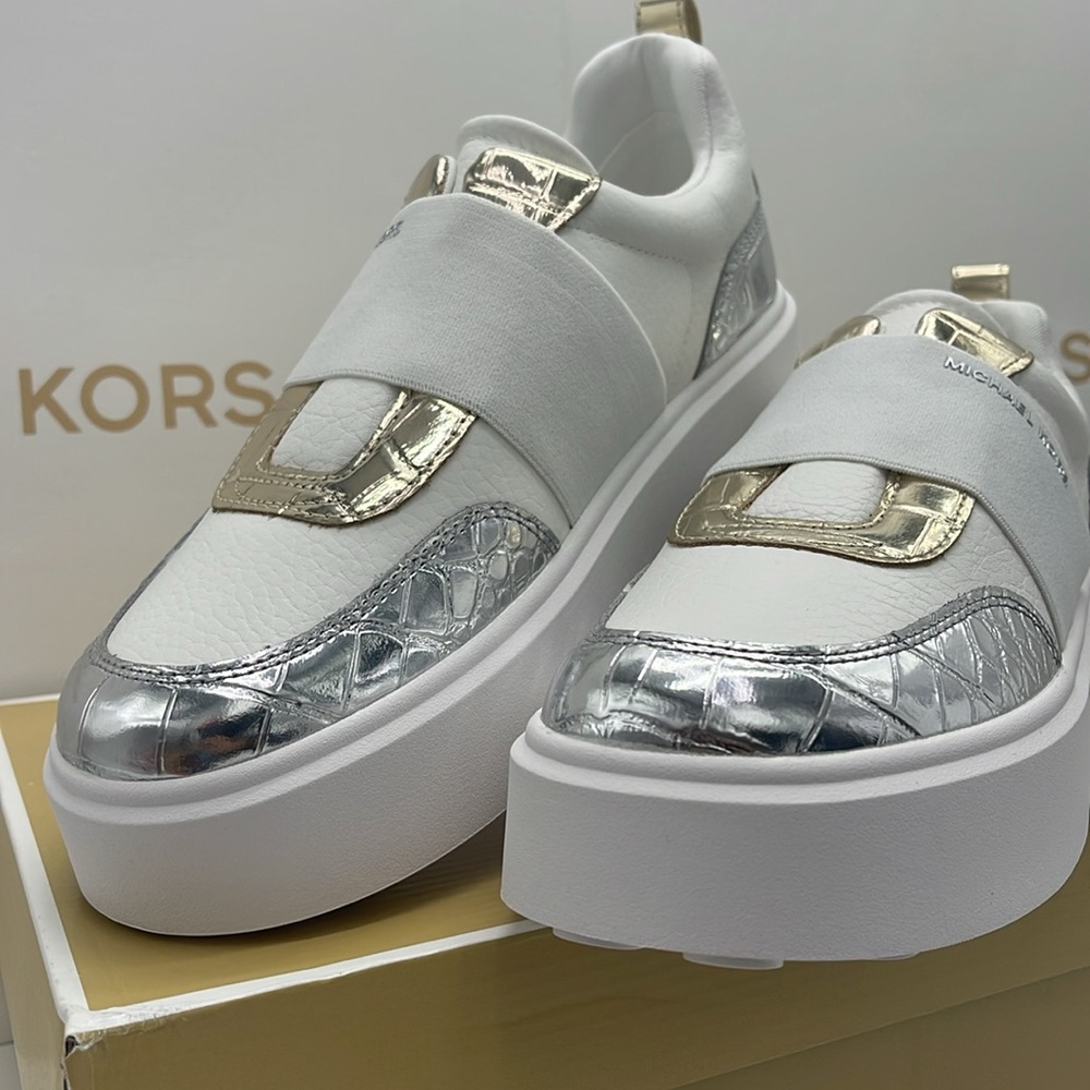 MICHAEL KORS Romey Mixed Media Slip-On Faux Tambled Platform Sneaker
Silver
New - Picture 5 of 16